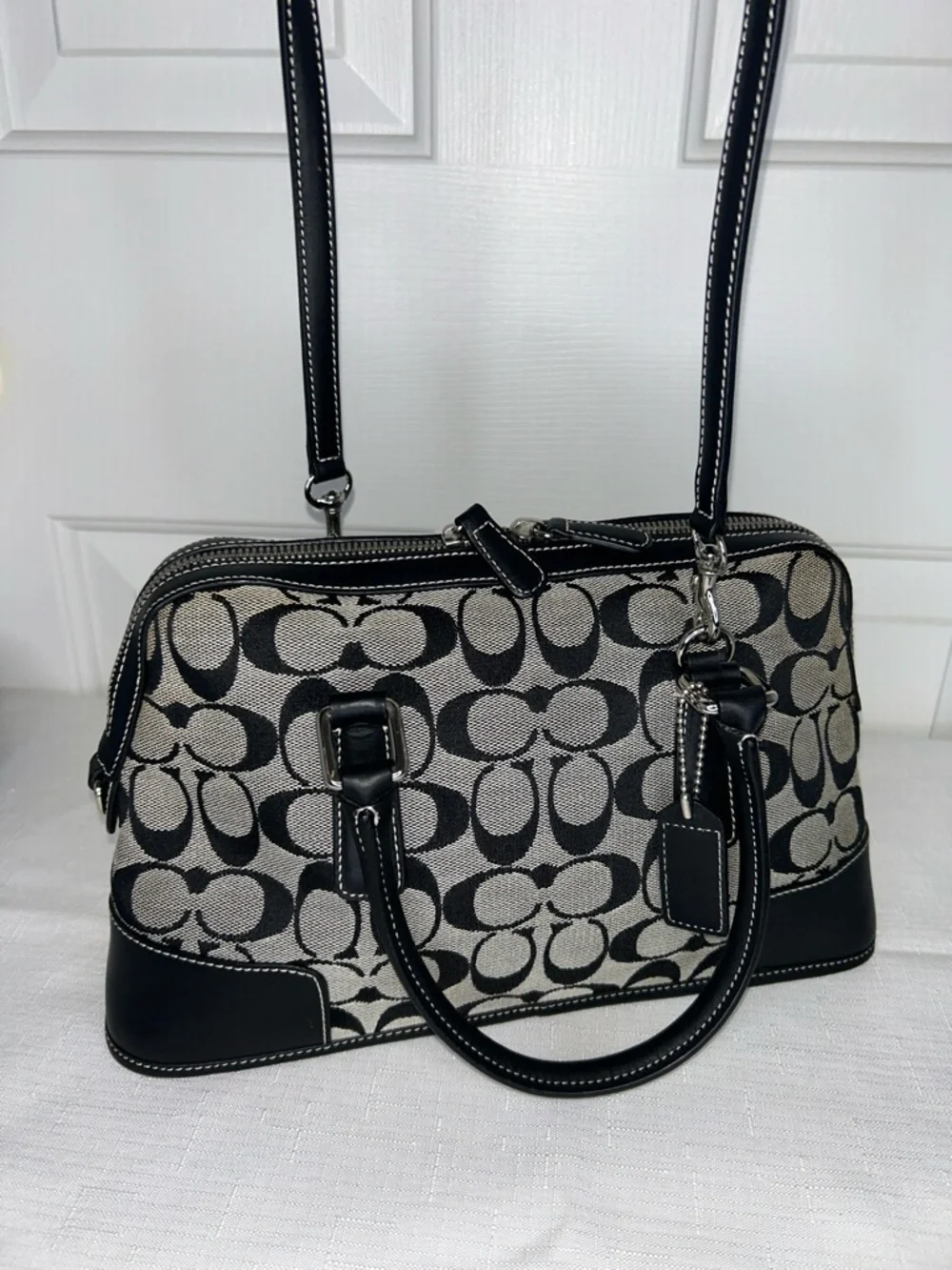 Coach Vintage Black Satchel with Leather Trim and Chrome Hardware